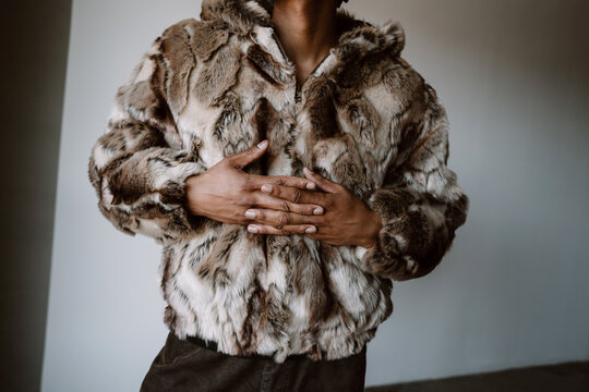 Anonymous man Wearing a Fur Jacket