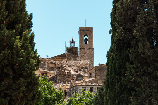 Stone Bell Tower Rising Above Proven&ccedil;al Rooftops