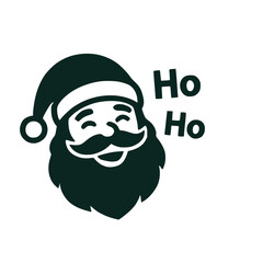 Fototapeta premium Cheerful traditional Santa Claus character face portrait smiling and laughing with Ho Ho typography dark solid silhouette vector graphic holiday icon for festive designs