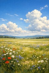 Fototapeta premium Vibrant wildflower meadow landscape.