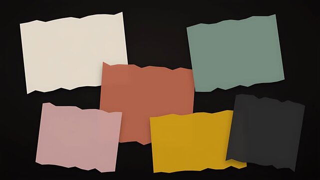 Abstract overlapping colorful paper note template arrangement perfect for brainstorming planning meeting concepts and educational presentations on solid black backdrop