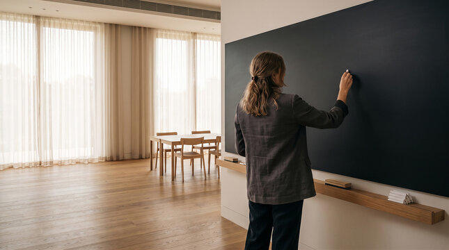 Profesora escribiendo en la pizarra