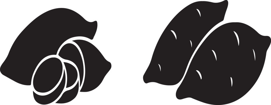 Sweet potato black and outline silhouette vector