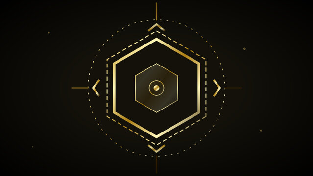 Gold premium hexagon target HUD display for luxury gaming interface and elite dashboard design