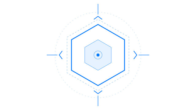 Blue futuristic hexagon target HUD display interface element for gaming UI and sci-fi dashboard design