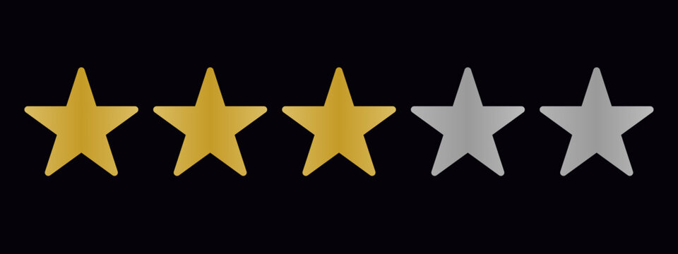 Luxury gold and silver three star rating scale customer feedback concept on transparent background