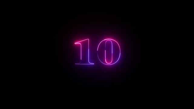 Animated neon number 10. Two-color looping trendy glowing neon numeric number ten. Educational mathematics concept with neon letter