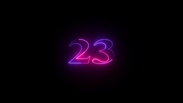 Animated neon number 23. Two-color looping trendy glowing neon numeric number twenty-three. Educational mathematics concept with neon letter