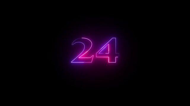 Animated neon number 24. Two-color looping trendy glowing neon numeric number twenty-four. Educational mathematics concept with neon letter