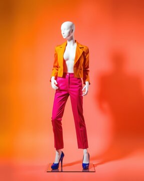 Female mannequin outfit with an open cropped jacket and elegant high heels