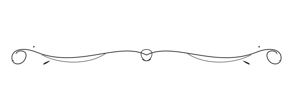 Minimalist black ornamental flourish layout divider on transparent background