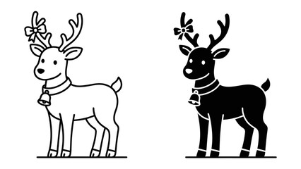 Christmas Reindeer Icons: A festive pair of reindeer illustrations, one outlined in black and white and the other a solid black silhouette. © Azizunnahar