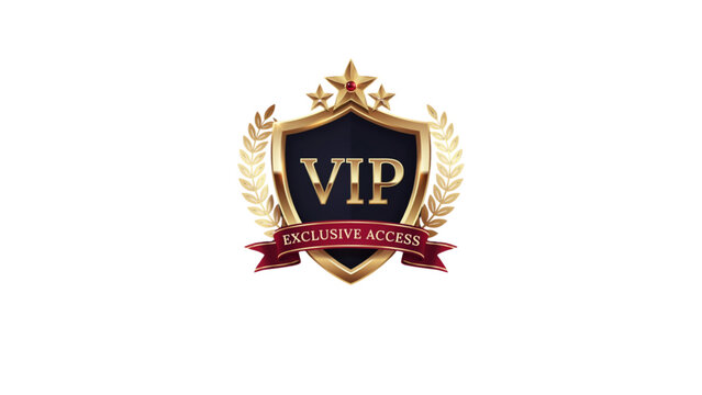 Vip membership badge with golden crown and red ribbon design Vector