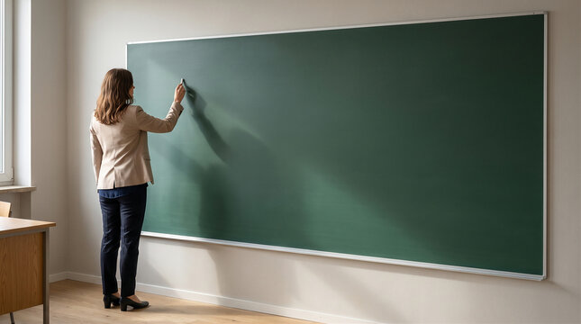 Profesora escribiendo en la pizarra