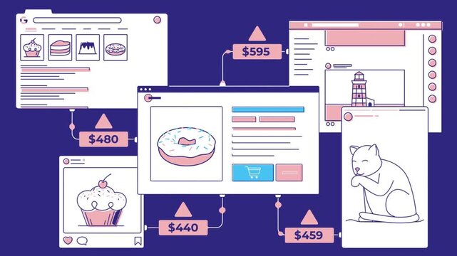 Responsive Bakery E-commerce Website Displayed on Desktop Tablet and Mobile Devices 2D Animation