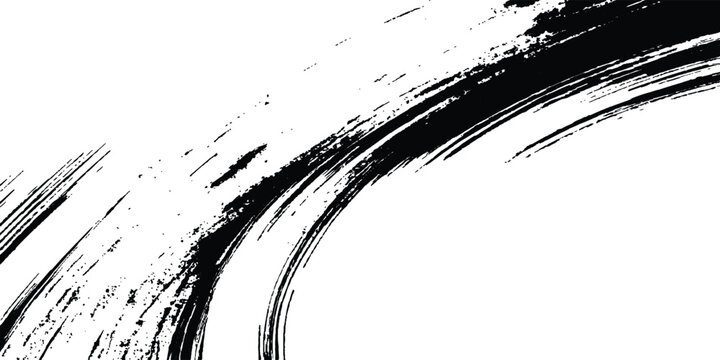Abstract dynamic black dry brush stroke wave background with rough grunge texture vector illustration.