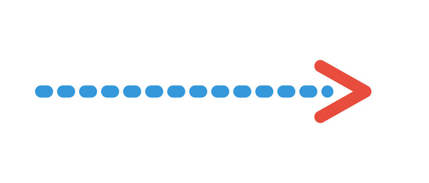 Modern UI progress step dashed arrow with drop shadow and rounded chevron
