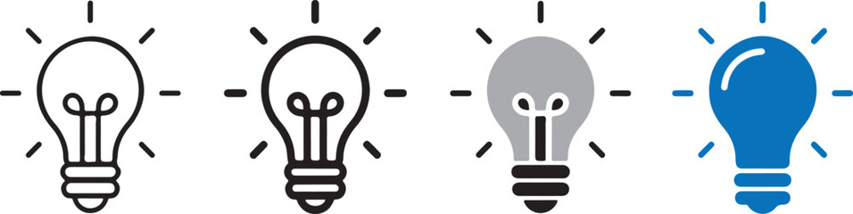 Idea Light Bulb Icons Set Featuring Outline and Solid Glyph Icons for Creative Thoughts, Business Innovations, Solution Discovery, Bright Inspirations, Intellectual Thinking, Mind Mapping, Graphic Ass © vectorzking