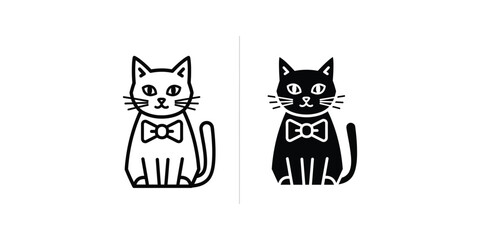 Fototapeta premium Minimalist Cat Icons with Bow Ties in Black and White Vector Style
