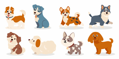 Fototapeta premium cartoon dogs collection in colorful vector style dog breeds illustration canine puppy animal pet funny cute art graphic design childish playful