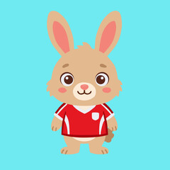 Fototapeta premium Cute rabbit character with red sports jersey in flat cartoon illustration style for kids decoration or team mascot