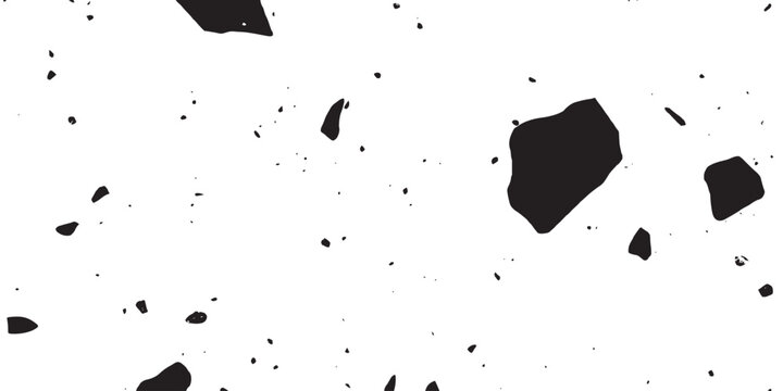 Abstract scattered black particles and debris fragments on white background for modern grunge texture vector illustration.