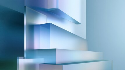 Layered frosted glass panels with soft blur and translucent depth in cool blue tones © pisan thailand