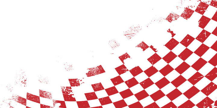 Distressed red and white checkered racing flag grunge texture background motorsport finish line vector illustration.