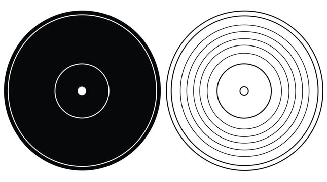 Vinyl Record Discs with a Solid Black Design and an Outlined Concentric Circle Pattern for Music Streaming