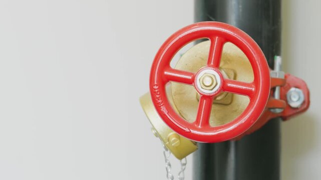 Red handwheel valve on fire protection water standpipe
