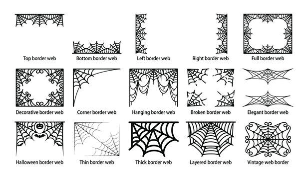 Halloween spider web borders collection decorative frames silhouettes for spooky designs