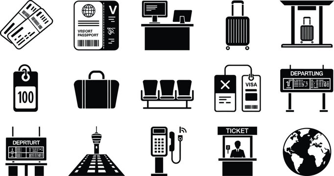 Airport and travel icons set illustration