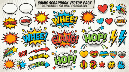 Naklejka premium Colorful comic speech bubbles and expressions.