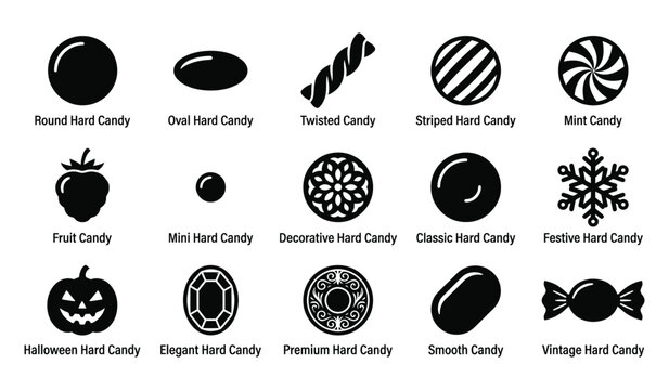 Halloween candy collection black silhouette icons of hard candies jack o' lantern