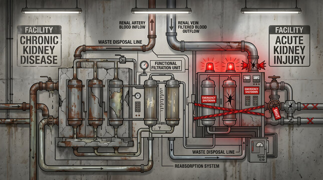 Industrial filtration system with chronic kidney disease and acute kidney injury facility setup diagram