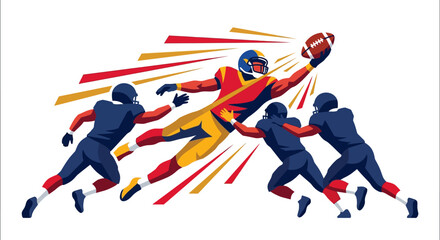 Obraz premium Dynamic Vector Illustration of American Football Player Diving for Catch
