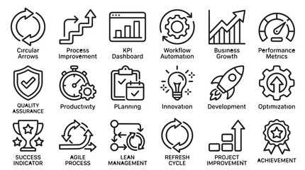 Fototapeta premium Business process management and growth icons collection with business management workflow
