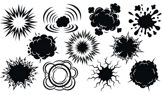Nine Dynamic Comic Explosion Badge Shapes and Action Burst Frames Vector Collection