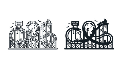 Roller Coaster Icon: A dynamic illustration of a roller coaster, featuring steep drops, thrilling loops, and a sign for Ghost Ride. © Mdgd