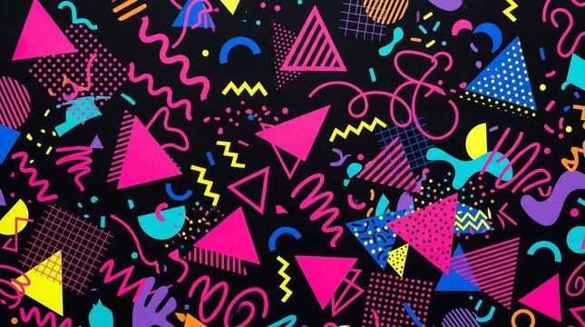 Vibrant 90s Memphis Style Geometric Seamless Pattern