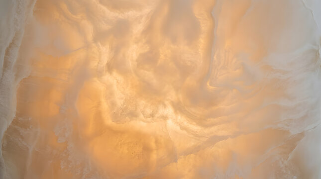 Abstract backlit onyx marble texture background | Translucent orange stone with natural swirls and veins | Luxury interior decor material for wall and lighting | Ethereal golden amber pattern