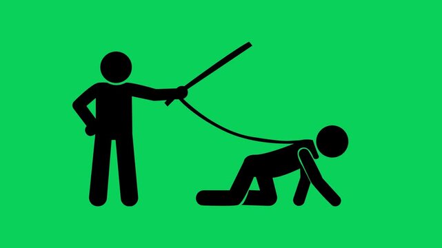 Abuse of power concept with stick figures representing dominance and submission motion footage.