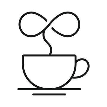 Minimalist infinity coffee cup vector logo icon
