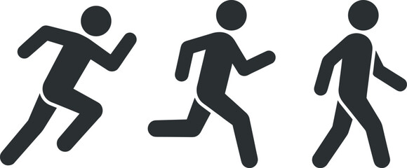 Stick figure icon sequence showing a person running jogging and walking isolated on white vector. © Afroja