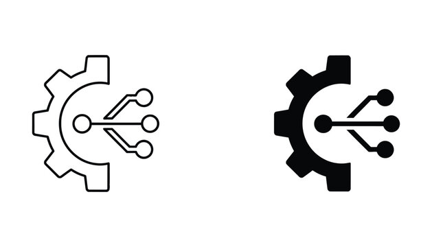 Simple gear network icon set with circuit lines
