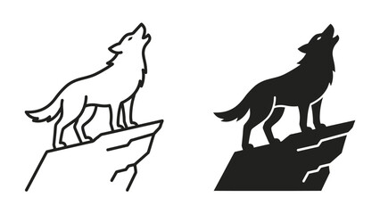 Wolf Howling at Moon Icon: A stylized wolf stands on a rocky outcrop, its silhouette stark against a contrasting background, embodying primal energy and wild spirit. © mdmv9