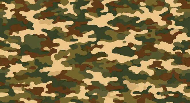 A seamless abstract military camouflage pattern featuring organic earthy shapes in olive green, tan, and brown for a rugged tactile texture, modern, design, element