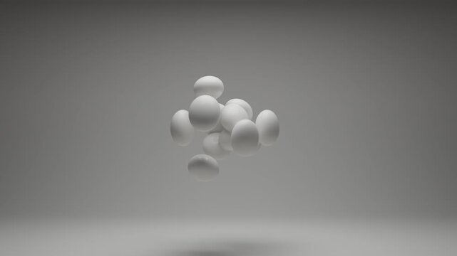 Premium abstract motion graphics with white geometric elements in monochrome environment, clean architectural 3D render, soft cinematic lighting, seamless minimal geometric animation