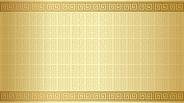 Golden Luxury Asian Wallpaper Background with Greek Key Border, Elegant Seamless Geometric Pattern, Classic Decorative Texture
