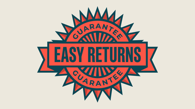 Easy returns guarantee badge with bold sunburst ray pattern, a flat triangular spike design, and retro appeal